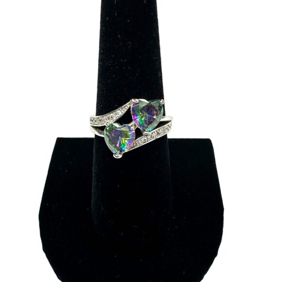 Mystic Topaz Double Heart and Cubic Zirconia Ring - Picture 6 of 6